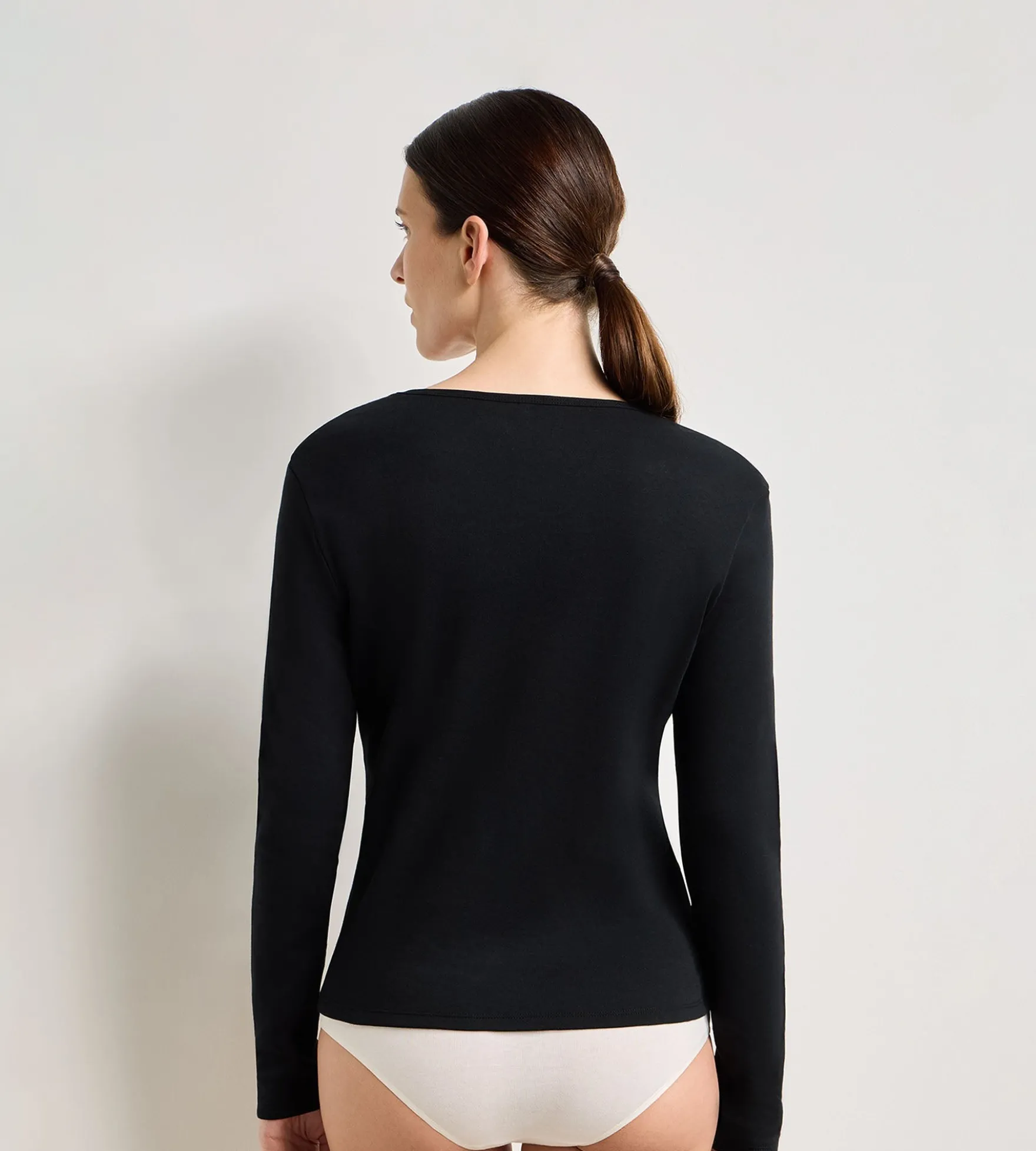 Body manches longues coton gratté noir Thermal