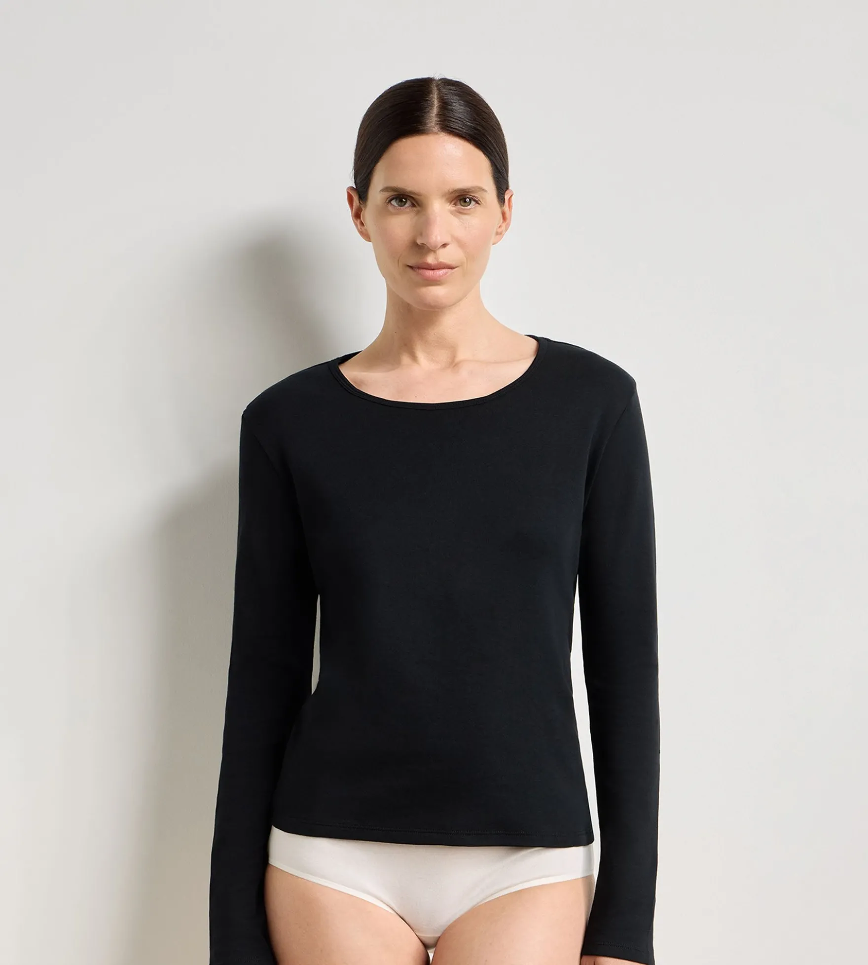 Body manches longues coton gratté noir Thermal