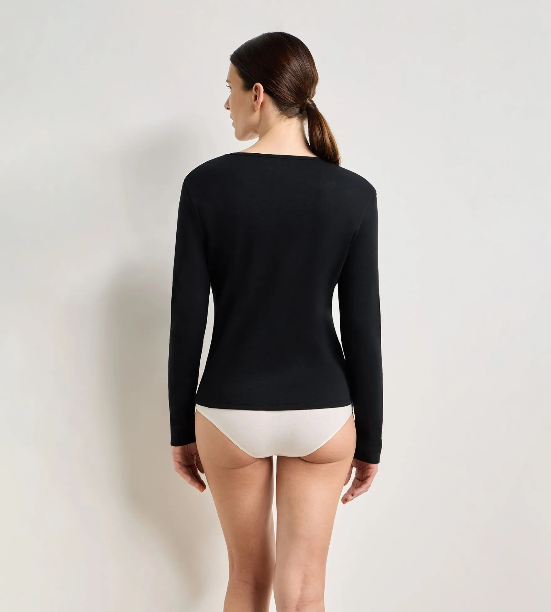 Body manches longues coton gratté noir Thermal