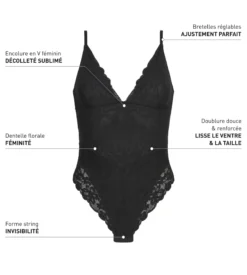 Body string effet sculptant femme en dentelle et microfibre Noir Dim Silhouette Elegance
