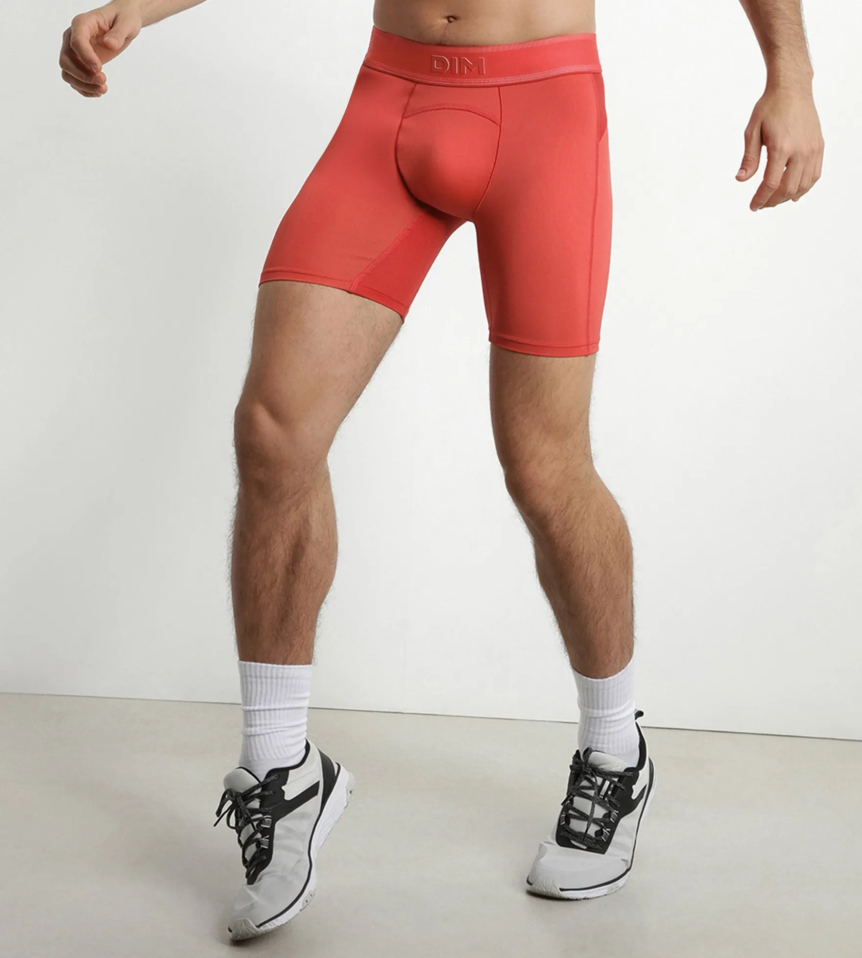 Boxer de sport long homme en microfibre et mesh Rouge Alerte Dim Move