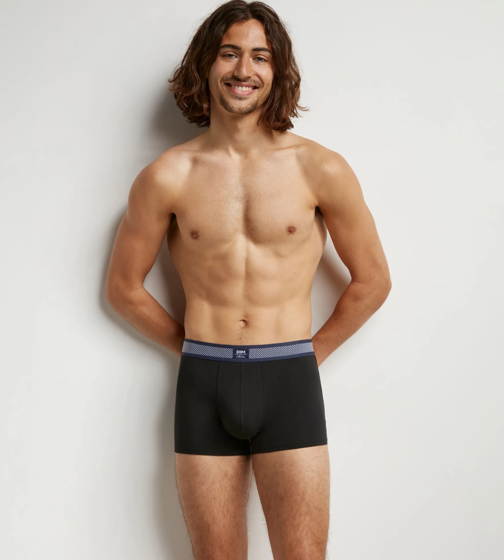Boxer homme en coton modal à ceinture rayée Noir Dim Smart