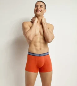 Boxer homme en coton modal piqué et ceinture rayée Orange Dim Smart