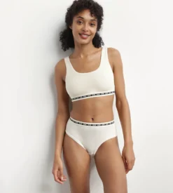 Brassière crop top Beige sans armature en modal polyamide Dim Icons Seamless