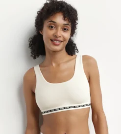 Brassière crop top Beige sans armature en modal polyamide Dim Icons Seamless