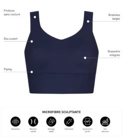 Brassière de sport femme longue Bleu Nuit Dim Move