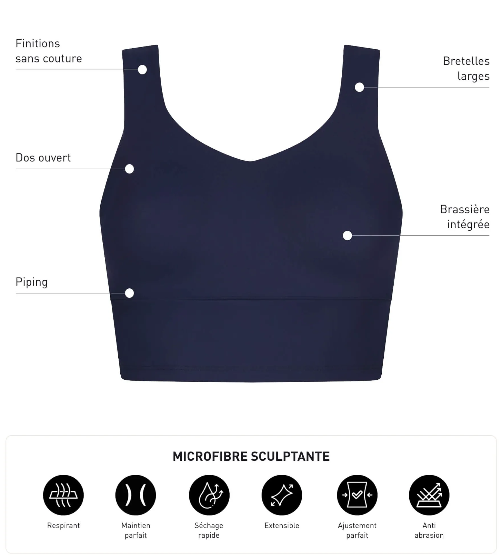 Brassière de sport femme longue Bleu Nuit Dim Move