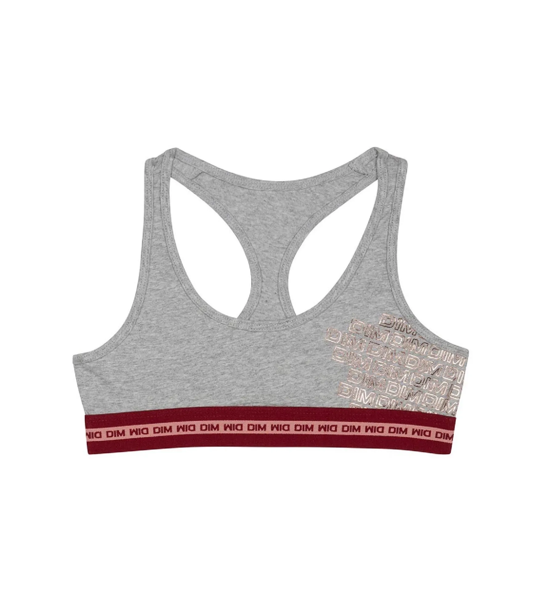 Brassière fille en coton stretch logo métallisé Gris Chiné Dim Sport