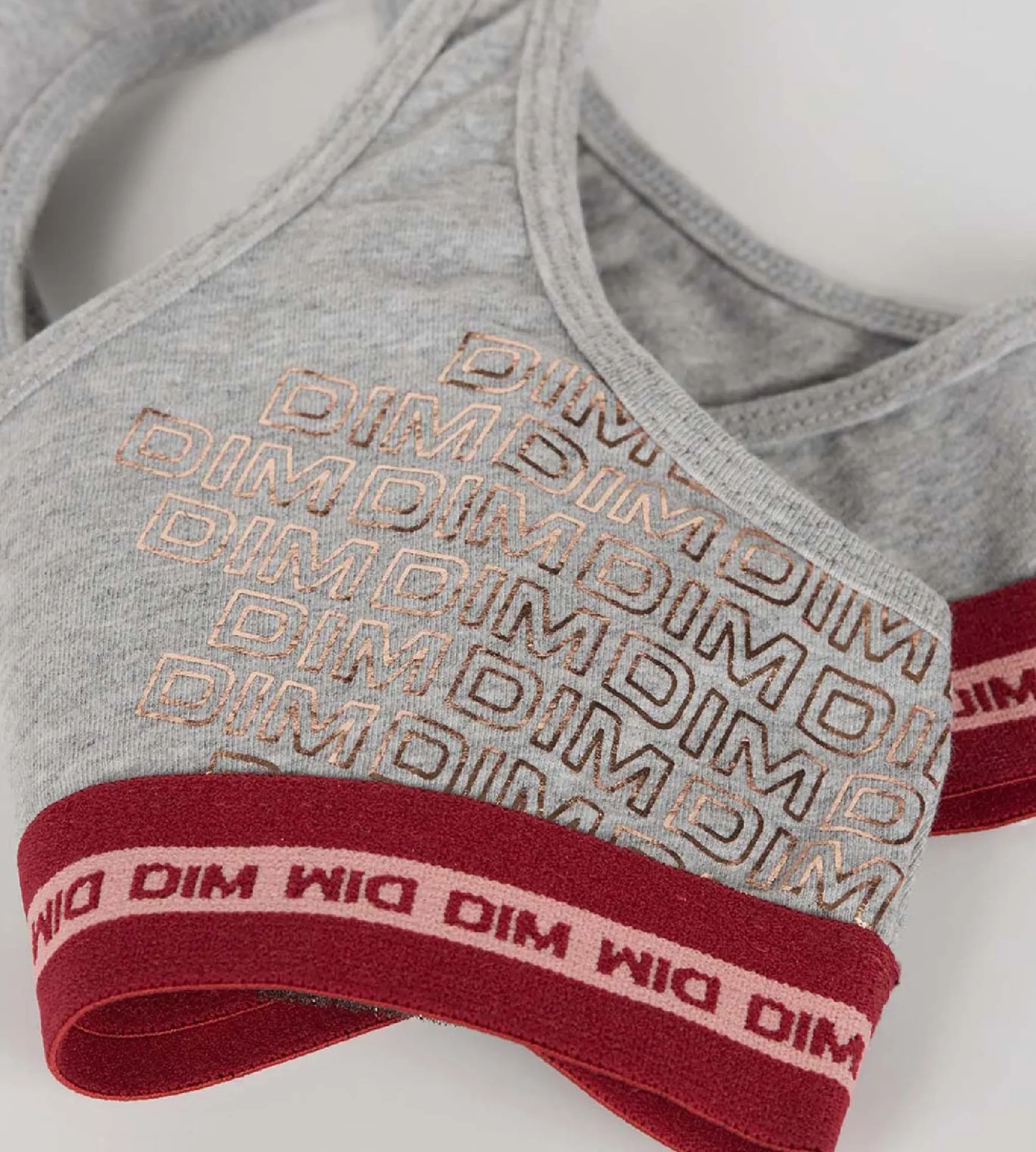 Brassière fille en coton stretch logo métallisé Gris Chiné Dim Sport