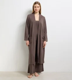 Cardigan long jersey fin marron foncé DIM x Ines de la Fressange
