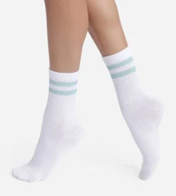 Chaussettes en coton côtelé Blanc et lurex Bleu Dim Mode