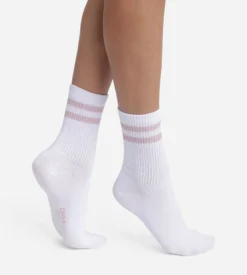Chaussettes en coton côtelé Blanc et lurex Rose Dim Mode