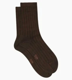Chaussettes femme côtelées en coton satiné Marron Dim Mode