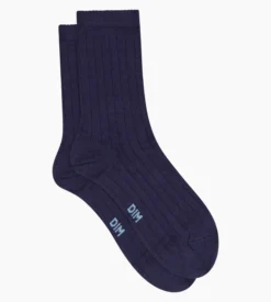 Chaussettes femme côtelées en coton satiné Bleu Dim Mode
