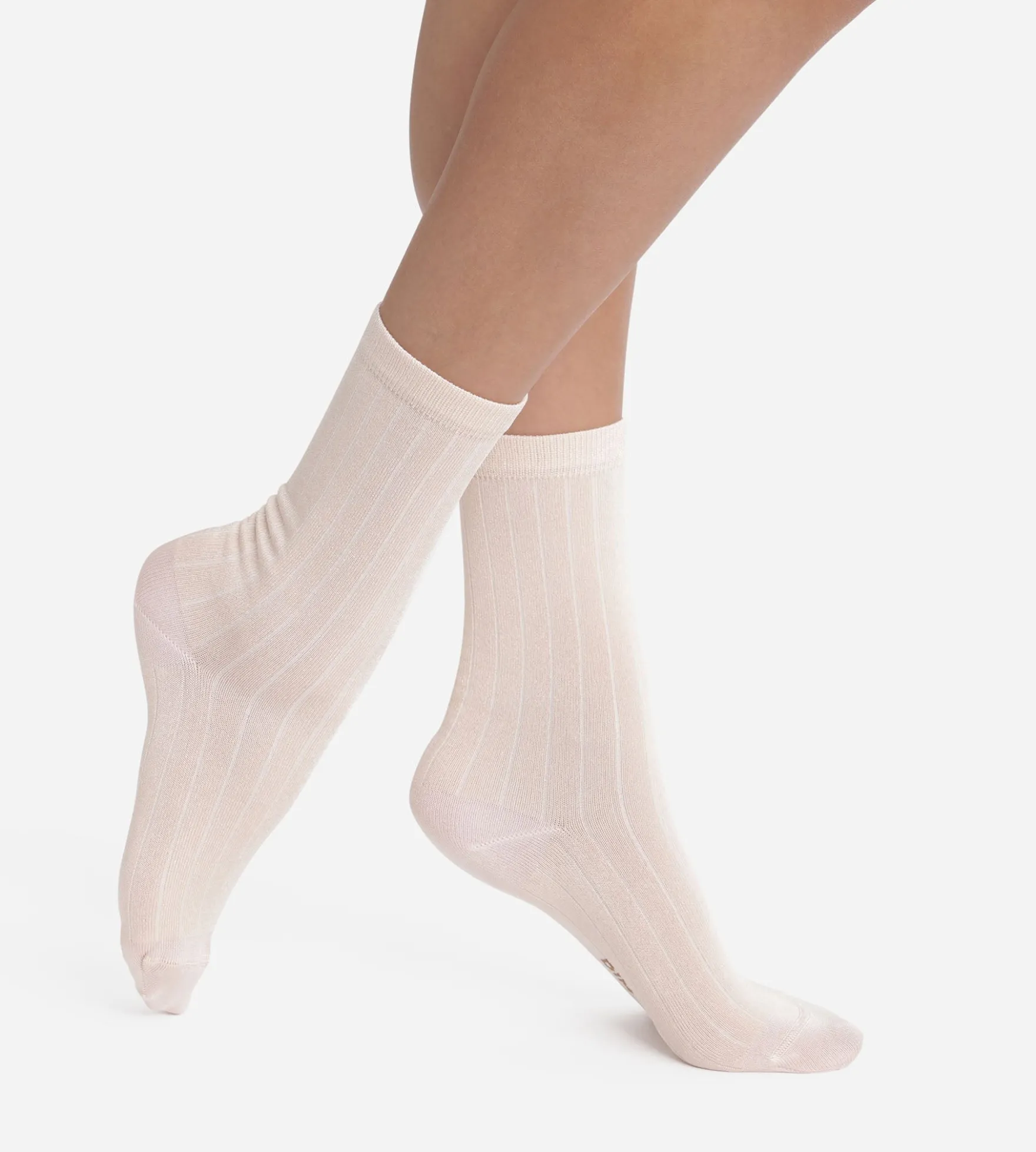Chaussettes femme côtelées en coton satiné Ivoire Dim Mode