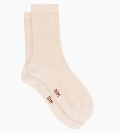 Chaussettes femme côtelées en coton satiné Ivoire Dim Mode