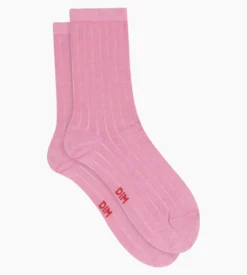 Chaussettes femme côtelées en coton satiné Mauve Dim Mode