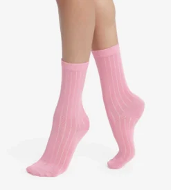 Chaussettes femme côtelées en coton satiné Mauve Dim Mode
