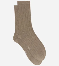 Chaussettes femme côtelées satinées beige doré La Mode