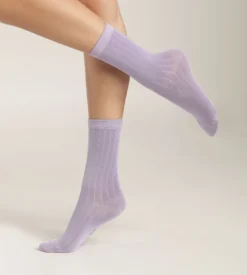 Chaussettes femme à côtes plates en coton satiné Lila Dim Mode
