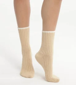 Chaussettes femme en maille côtelée unie Beige Vanille Dim Bambou