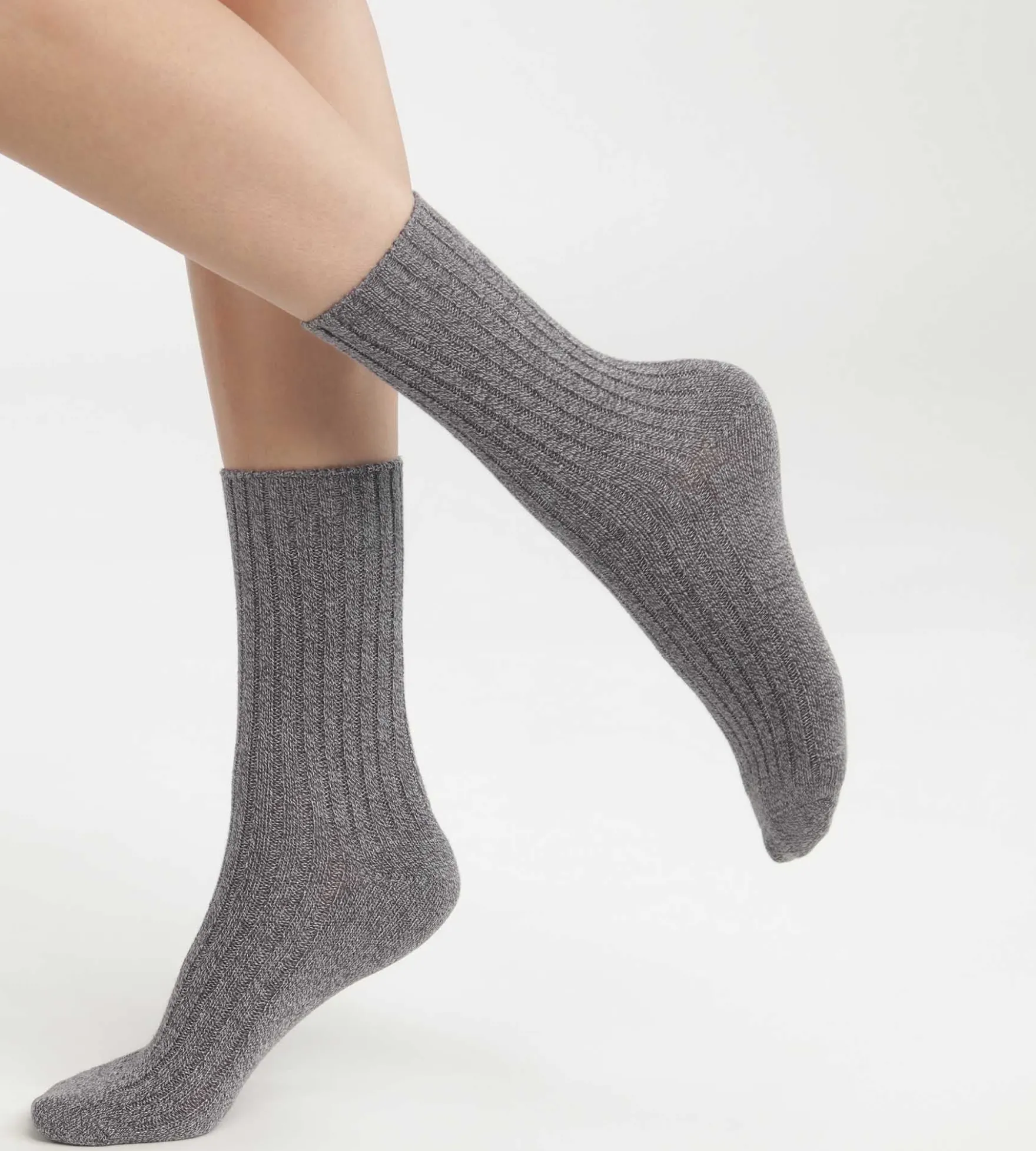 Chaussettes femme en maille côtelée unie Gris Chiné Dim Bambou