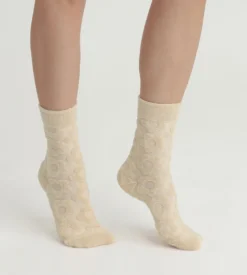 Chaussettes femme éponge Crème à fleurs Dim Mode