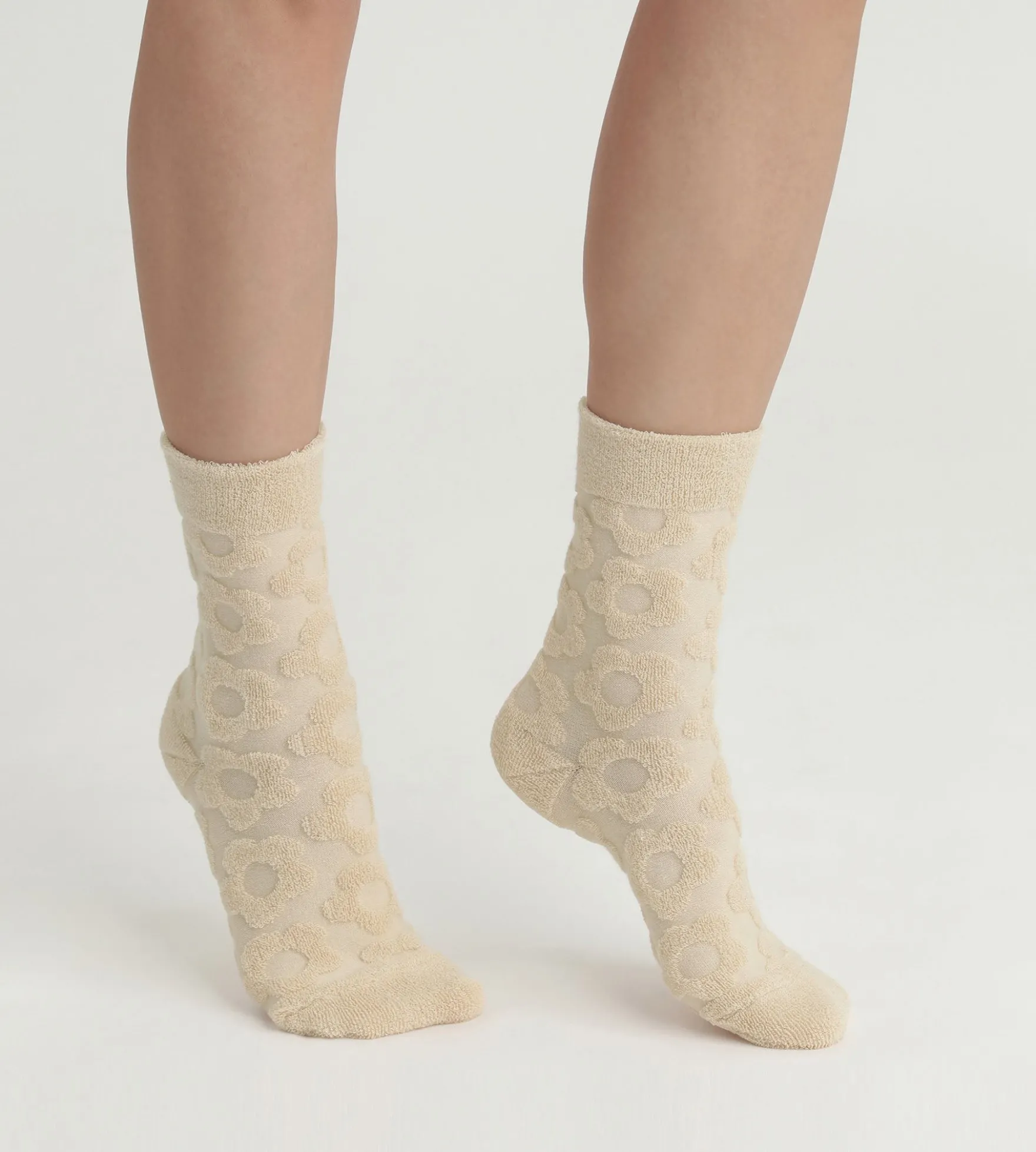 Chaussettes femme éponge Crème à fleurs Dim Mode