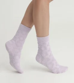 Chaussettes femme éponge parme à fleurs Dim Mode
