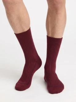 Chaussettes homme côtelées coton rouge sangria La Mode