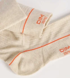 Chaussettes homme en coton côtelé Beige à liseré coloré Dim Mode