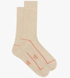 Chaussettes homme en coton côtelé Beige à liseré coloré Dim Mode