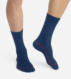 Chaussettes homme en coton côtelé Bleu à liseré coloré Dim Mode