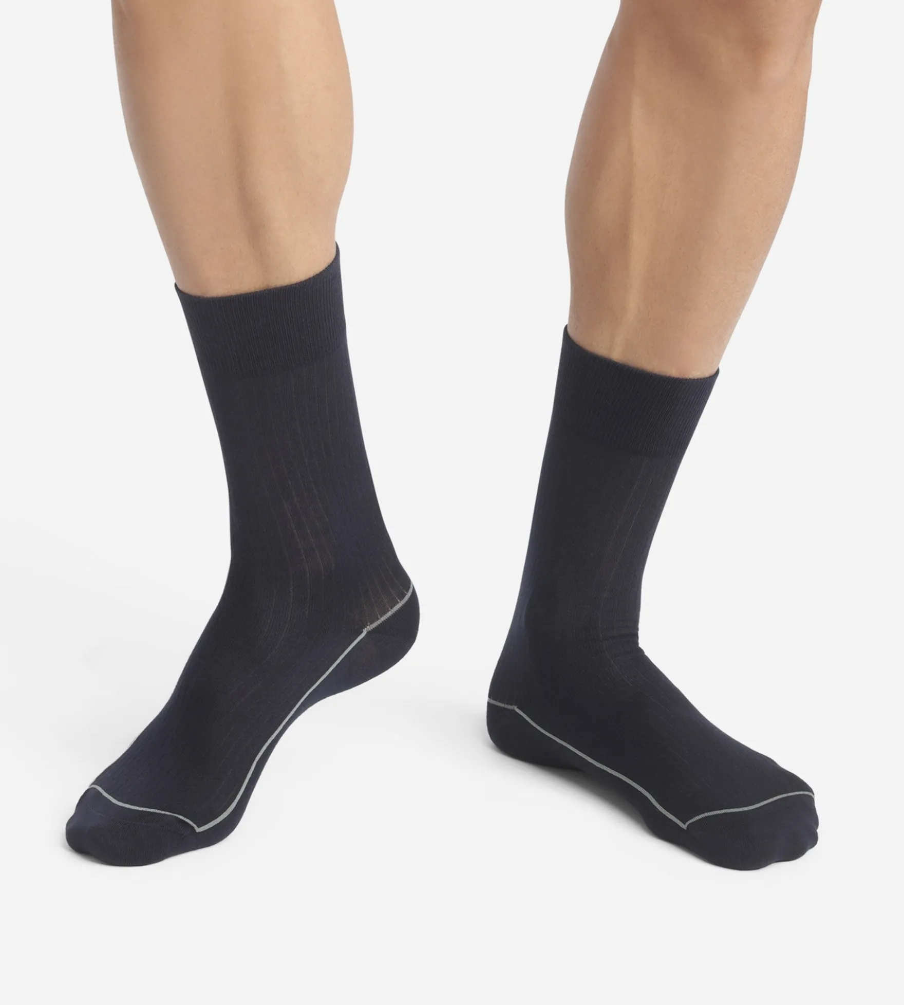 Chaussettes homme en coton côtelé Bleu Minuit à liseré coloré Dim Mode