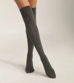 Chaussettes maxi hautes pour femme en coton Anthracite Chiné Dim