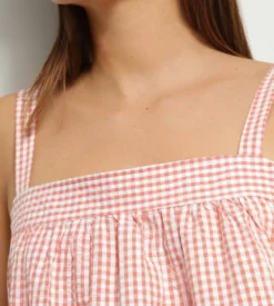 Chemise de nuit femme vichy seersucker Abricot Écru Dim Nightwear