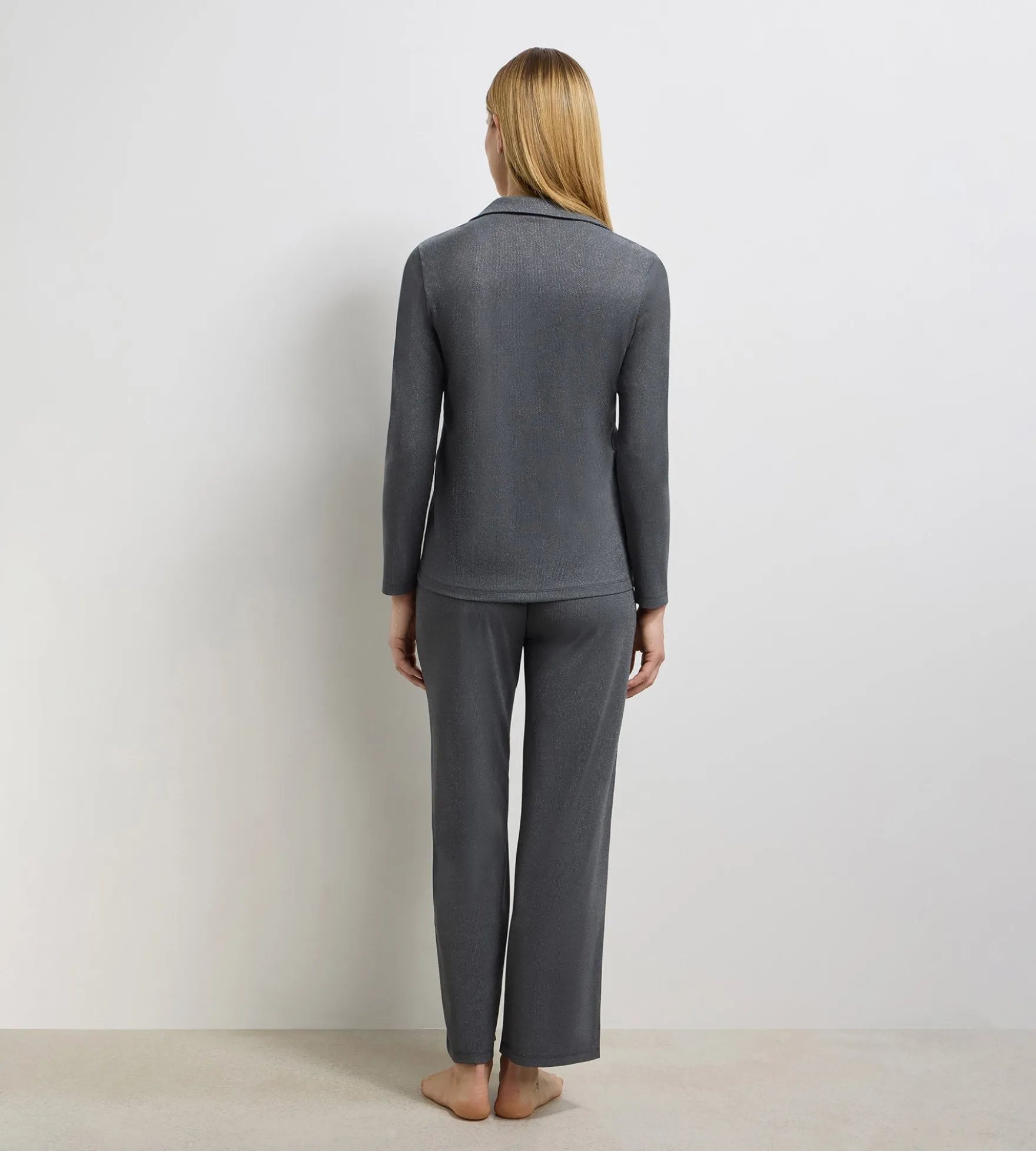 Chemise ouverte manches longues rib lurex gris granit Precious Christmas