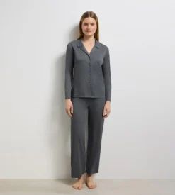 Chemise ouverte manches longues rib lurex gris granit Precious Christmas