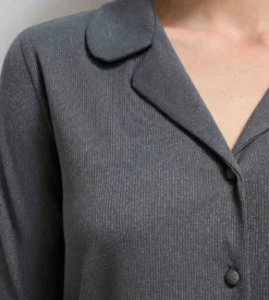 Chemise ouverte manches longues rib lurex gris granit Precious Christmas