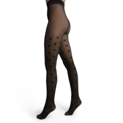 Collant chaud effet transparent noir à Pois Thermo