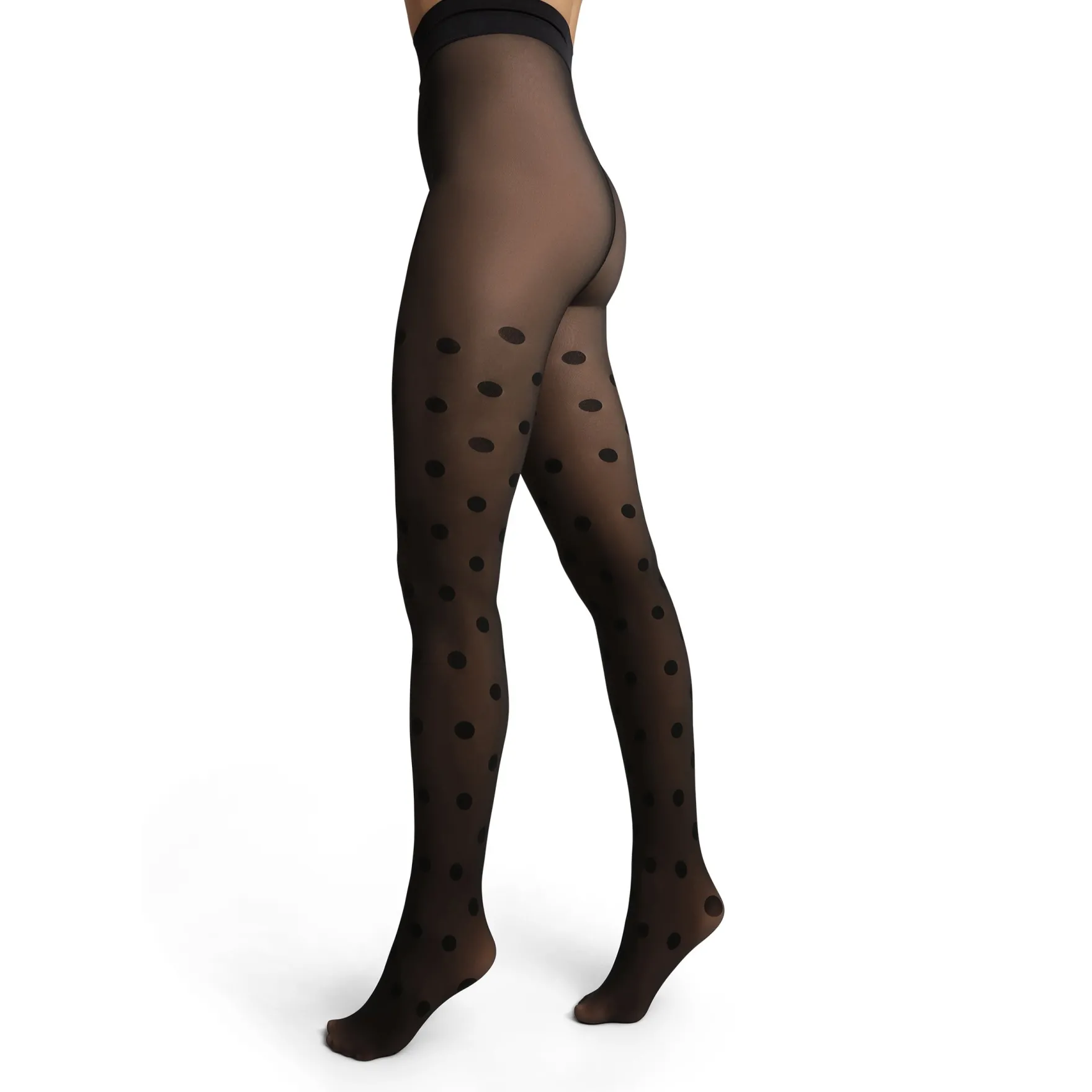 Collant chaud effet transparent noir à Pois Thermo