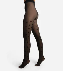 Collant chaud effet transparent noir à Pois Thermo