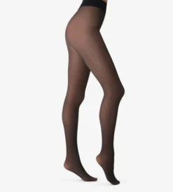 Collant chaud et transparent fantaisie petits pois noir 80D Thermo
