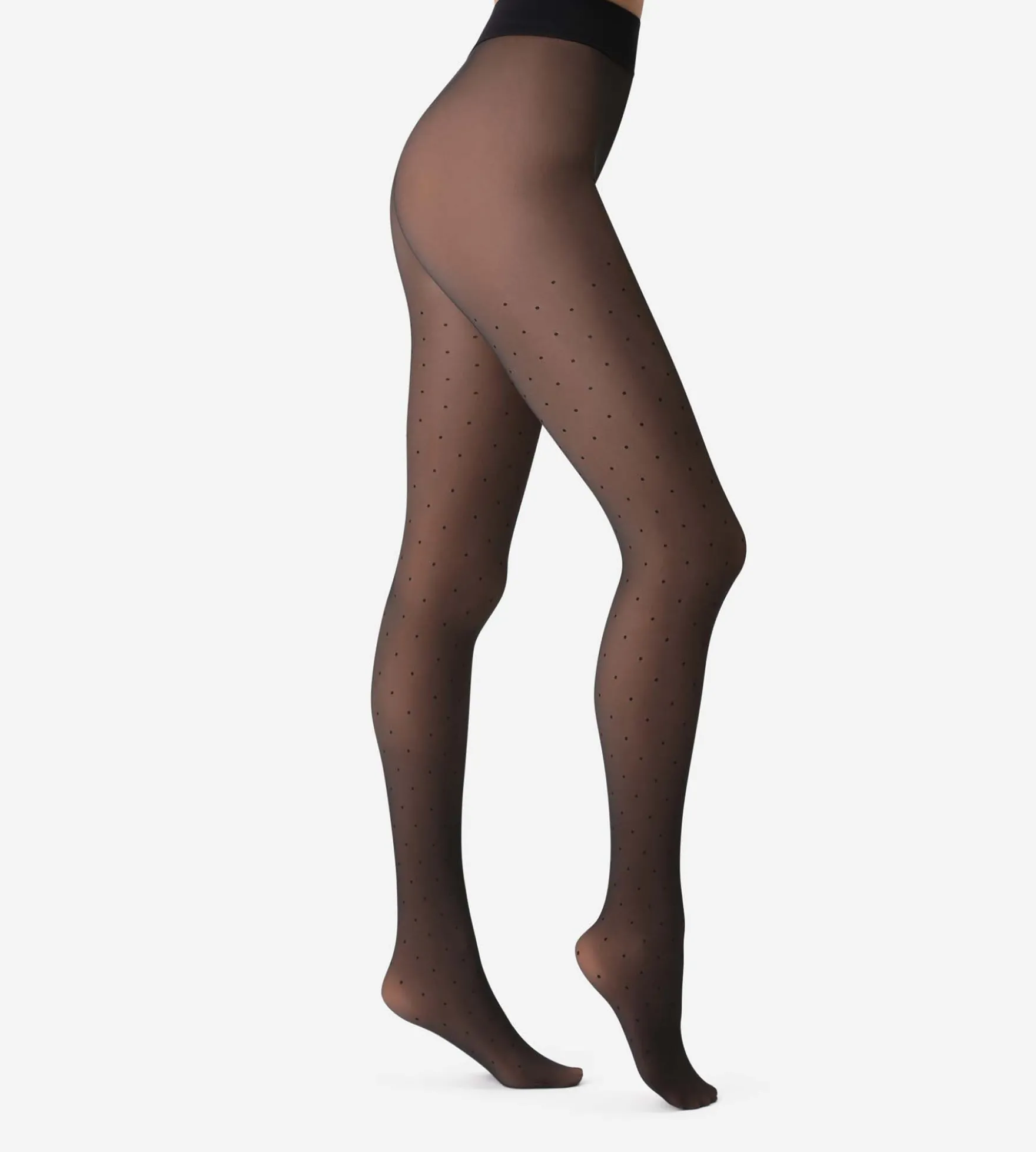 Collant chaud et transparent fantaisie petits pois noir 80D Thermo
