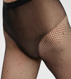 Collant femme en voile et pois à échancrure sexy Noir Dim Style