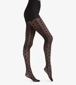 Collant femme transparent à gros pois Noir Dim Style