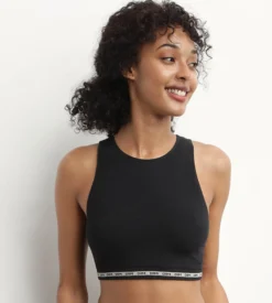 Crop top en modal polyamide côtelée sans couture Noir Dim Icons Seamless
