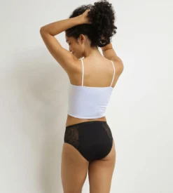 Culotte de règles taille haute flux très abondant noir à fleurs Dim Protect