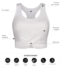 Débardeur de sport femme Écru en viscose avec brassière Dim Move