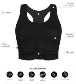 Débardeur de sport femme en viscose noire avec brassière Dim Move